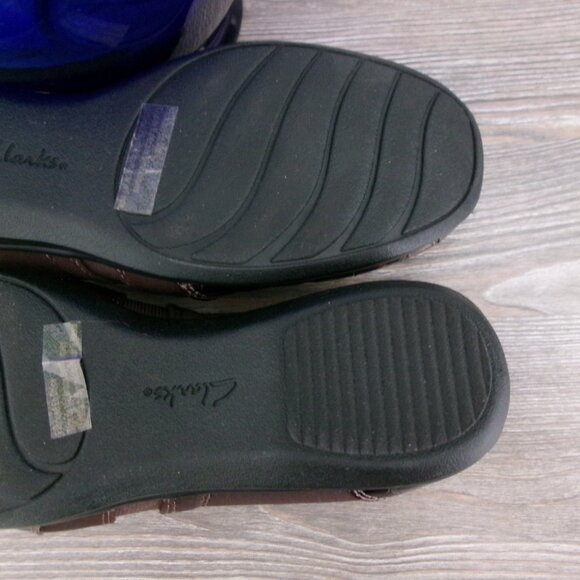 Near New Clarks GAEL REX Slip On Croc Embossed Low Wedge Loafers Shoes 8 Brown - Picture 16 of 16